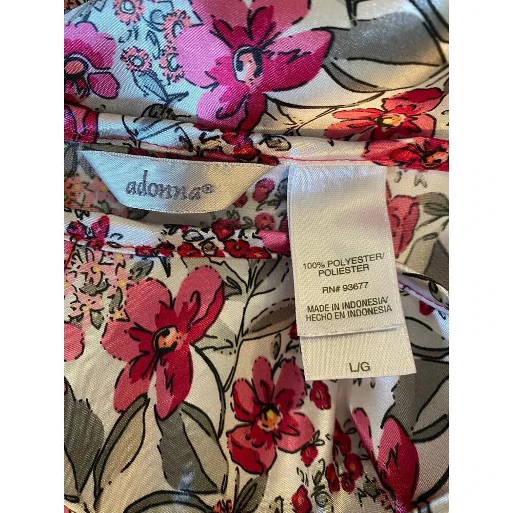 Adonna‎ Lingerie Spagetti Strap Nightgown Pink Print Silky Feel Size Large Sexy